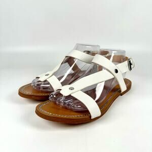 Vince Camuto Women’s White Strappy Summer Flat Sandals Silver Accents Size 9M